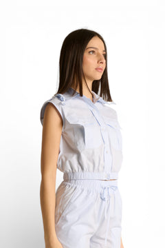 Camicia Ginny cropped a giro maniche con tasche e bandana
