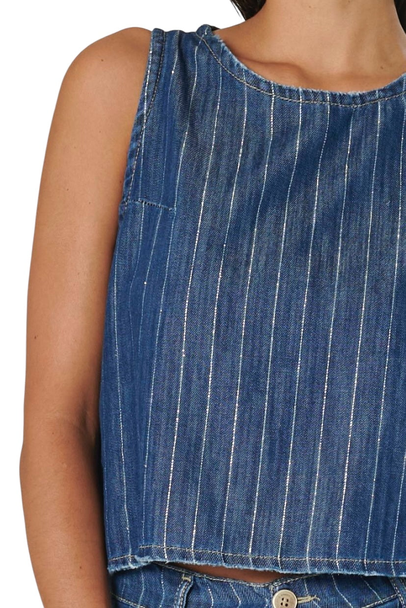 Canotta PAOLA in denim gessato lurex