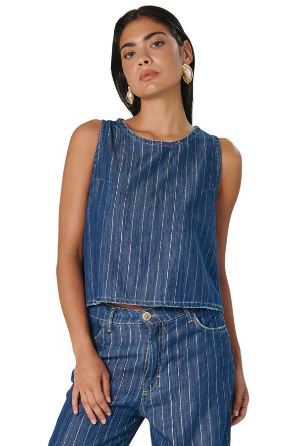 Canotta PAOLA in denim gessato lurex