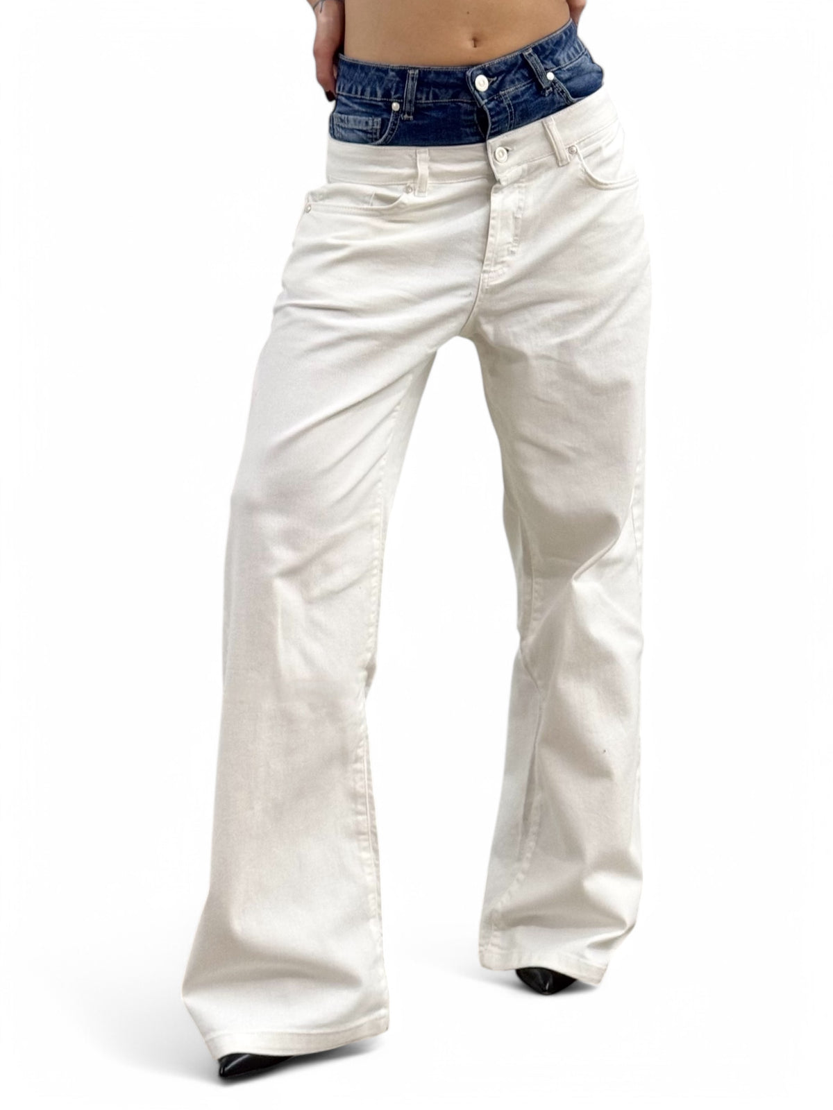 Pantaloni ALETA in drill con doppio bustino in denim