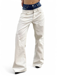 Pantaloni ALETA in drill con doppio bustino in denim