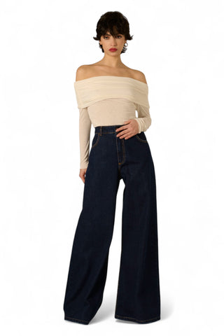 Jeans Anne wide leg in denim ammorbidito