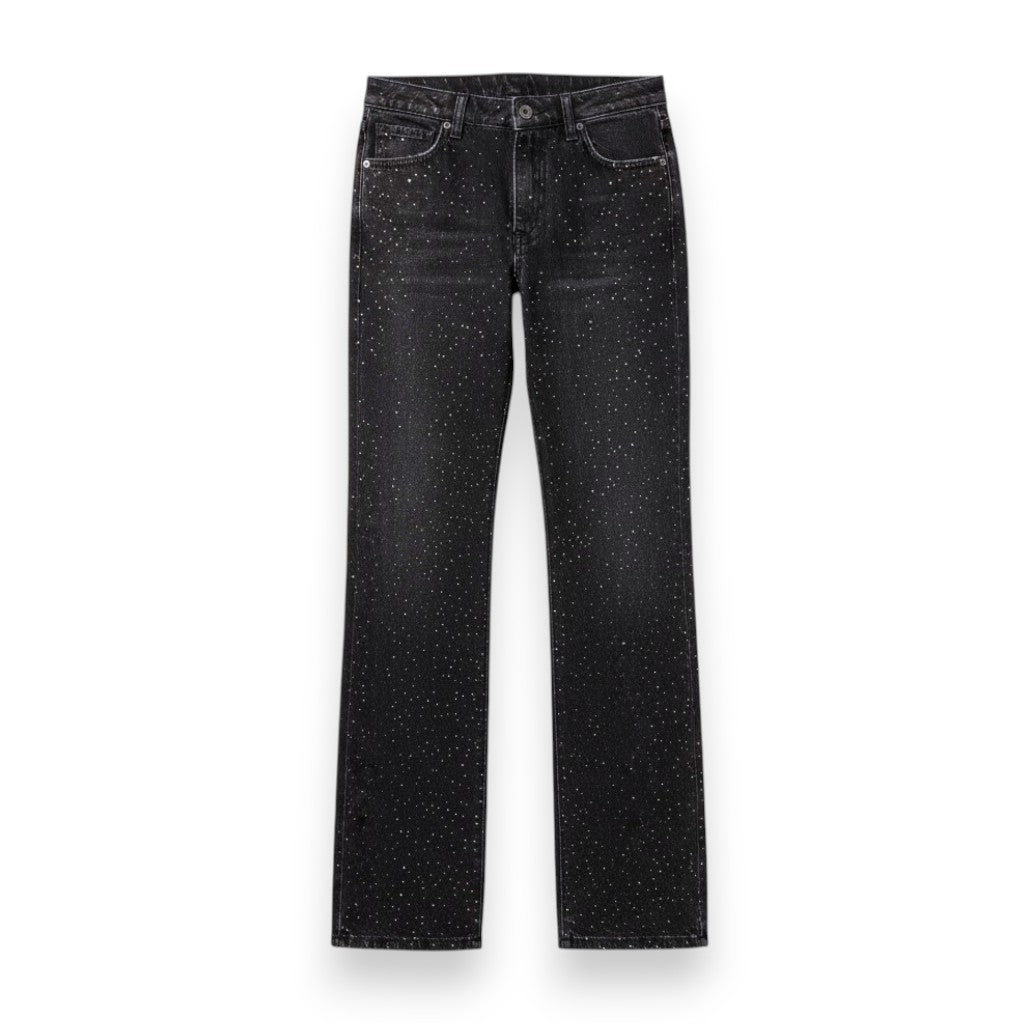 Jeans Becky in denim black con strass all over
