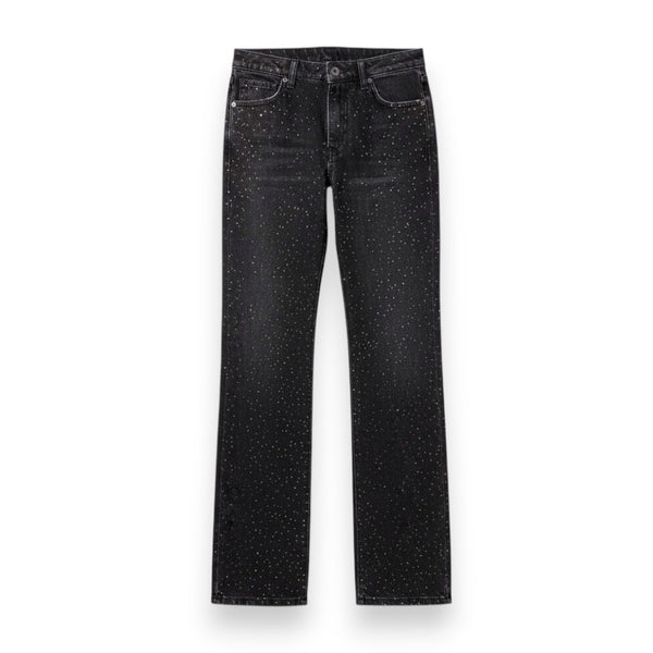 Jeans Becky in denim black con strass all over