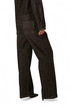 Jeans Becky in denim black con strass all over