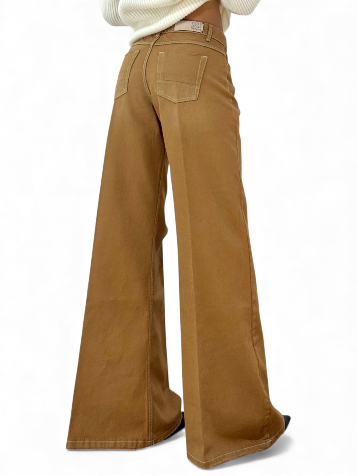 Pantaloni Brenda wide leg denim sovrattinto - vista laterale effetto used
