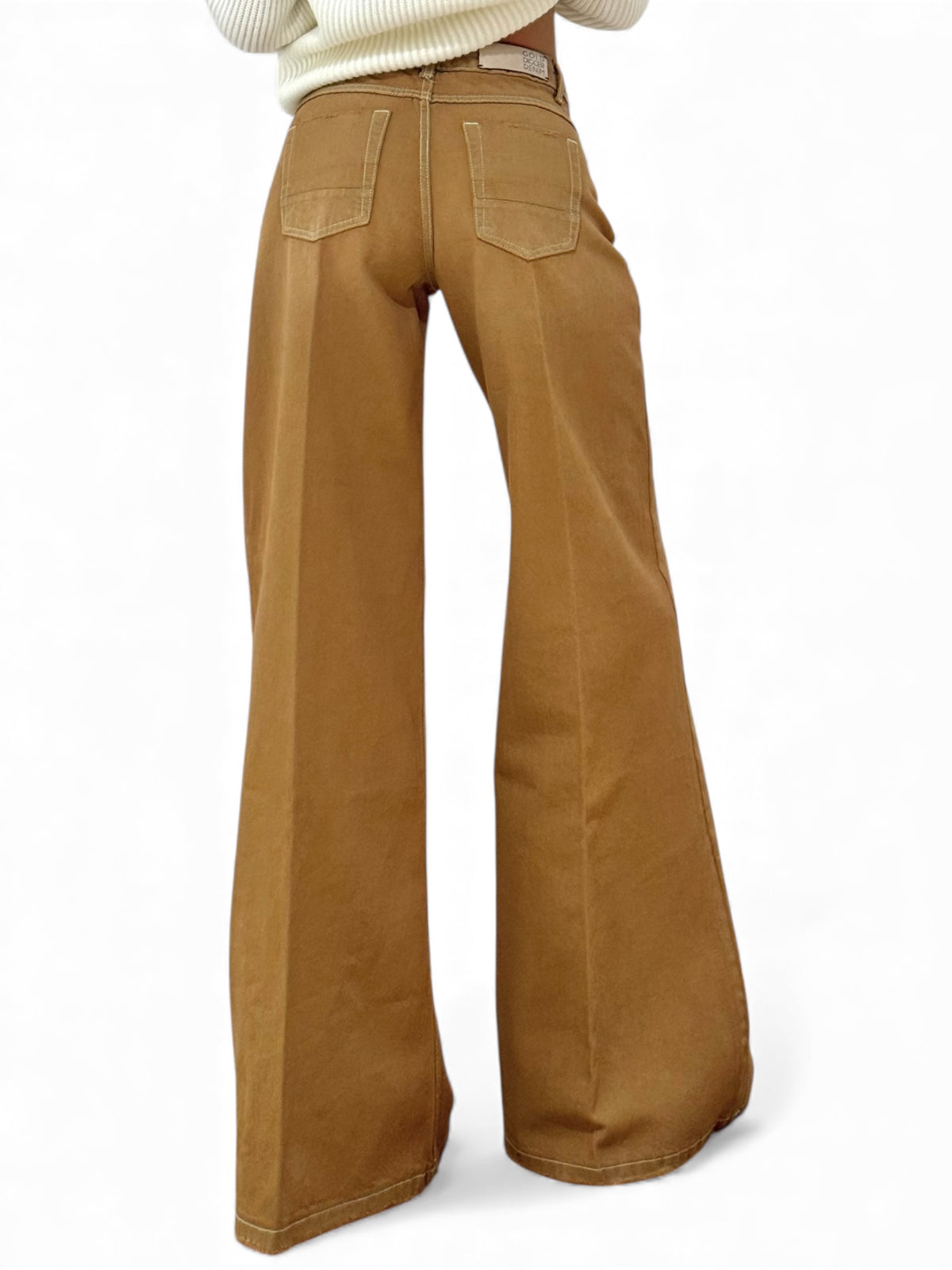 Pantaloni Brenda wide leg denim sovrattinto - vista laterale effetto used
