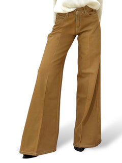 Pantaloni Brenda wide leg denim tabacco - vista frontale full length
