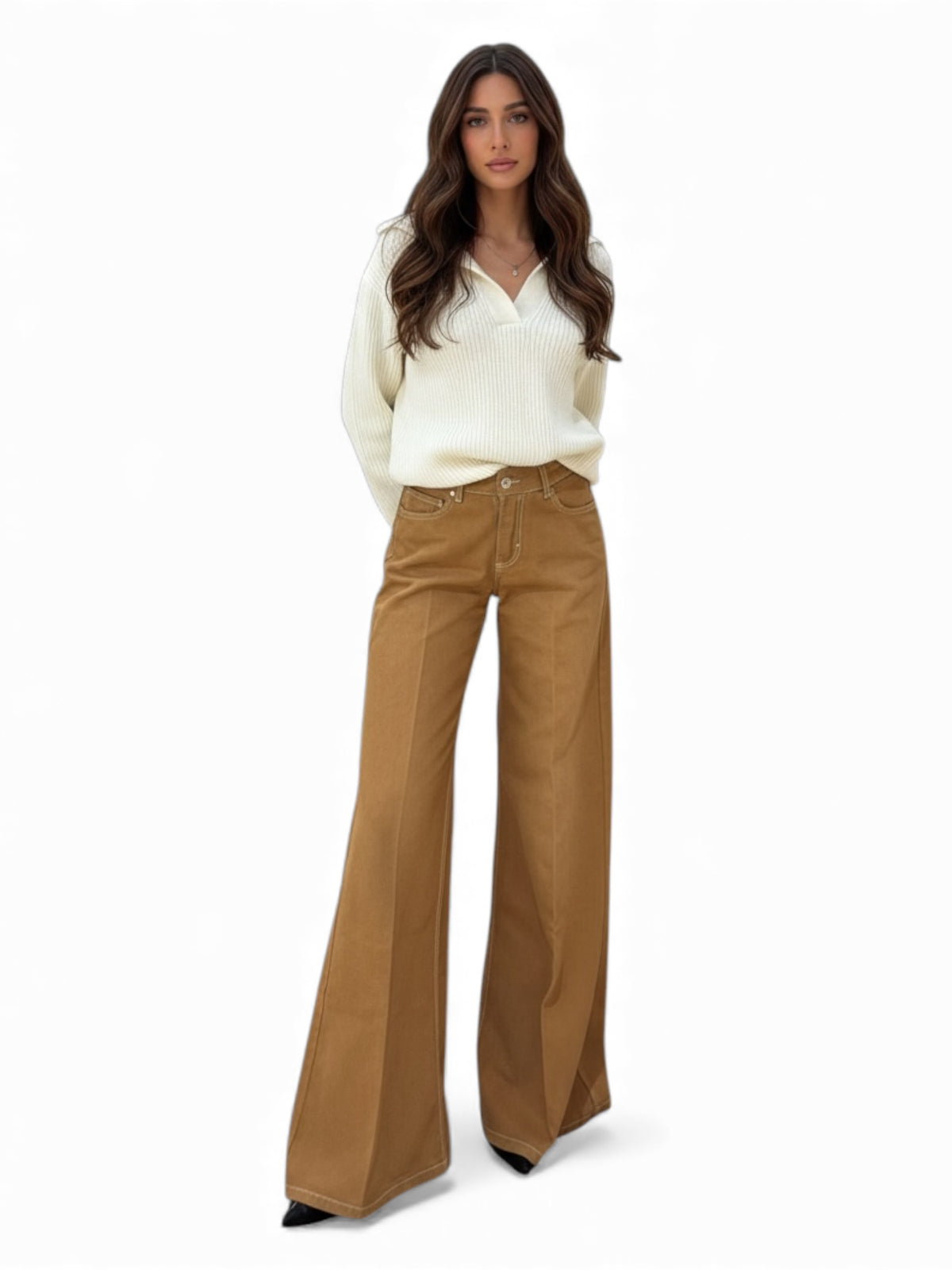 Pantaloni Brenda vita bassa tabacco - modella taglia 26 altezza 165cm
