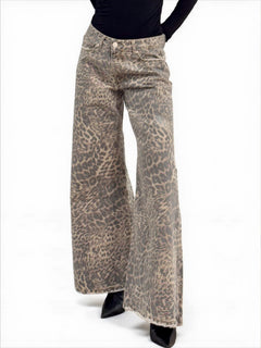 Pantaloni Buffy wide leg drill animalier - vista frontale stampa used