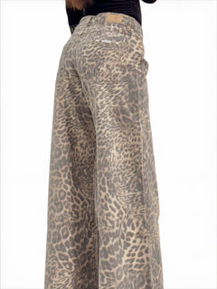 Pantaloni Buffy wide leg - dettaglio molature effetto denim animalier
