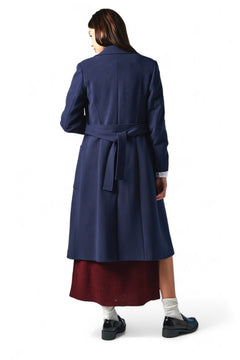 Cappotto lungo blu navy con fusciacca in tessuto tecnico