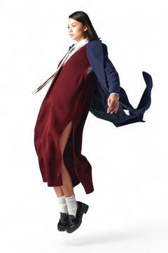 Cappotto lungo blu navy con fusciacca in tessuto tecnico