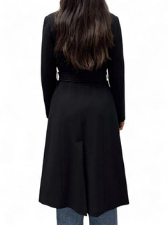 Long black coat with technical fabric sash