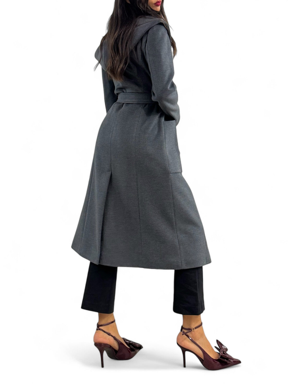 Cappotto lungo dark grey con cappuccio