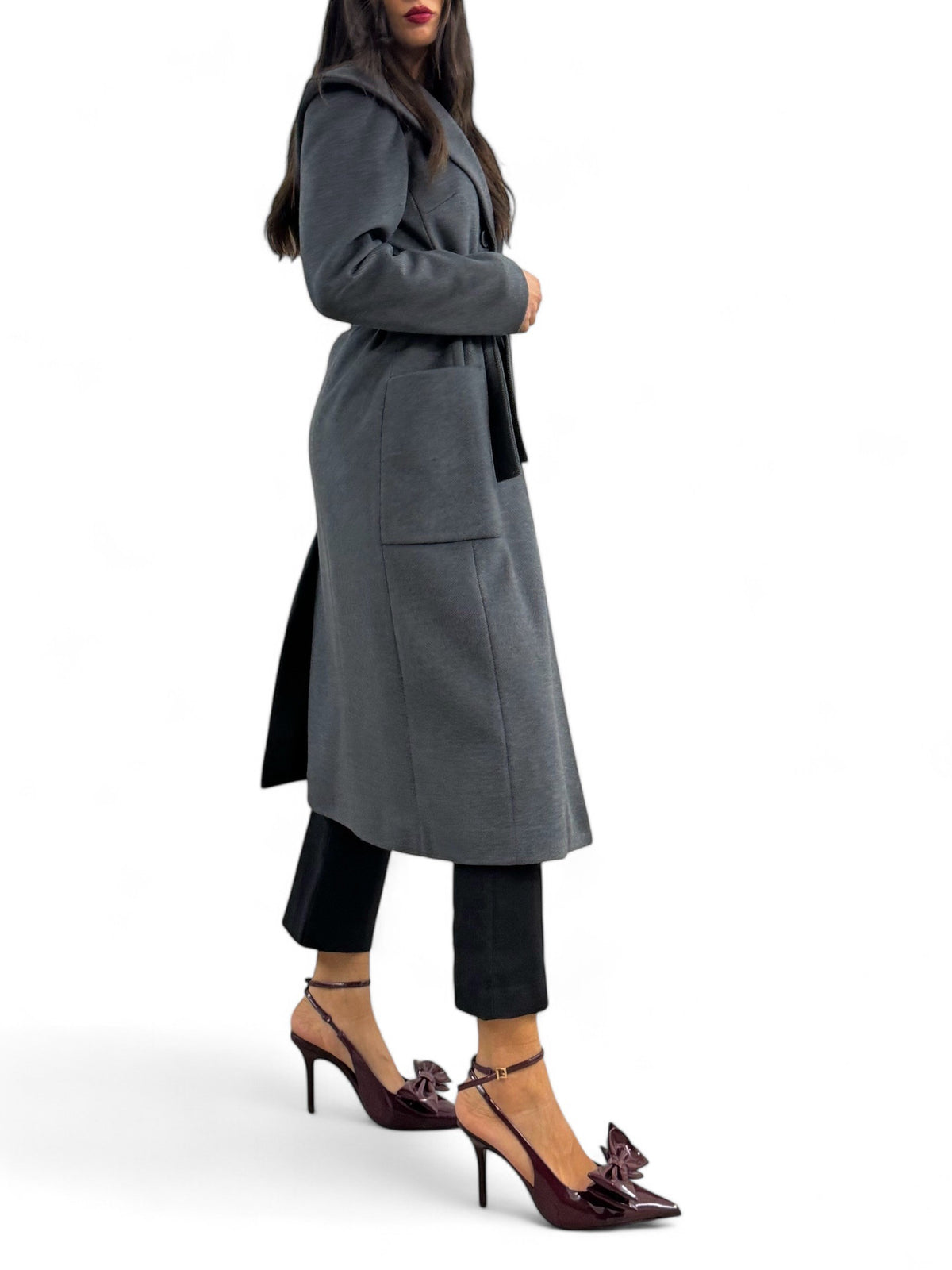 Cappotto lungo dark grey con cappuccio