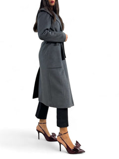 Cappotto lungo dark grey con cappuccio