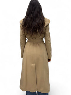 Long camel coat with hood