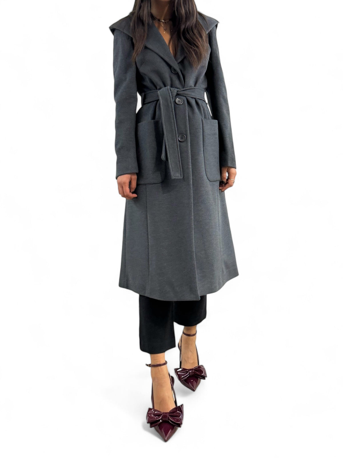 Cappotto lungo dark grey con cappuccio