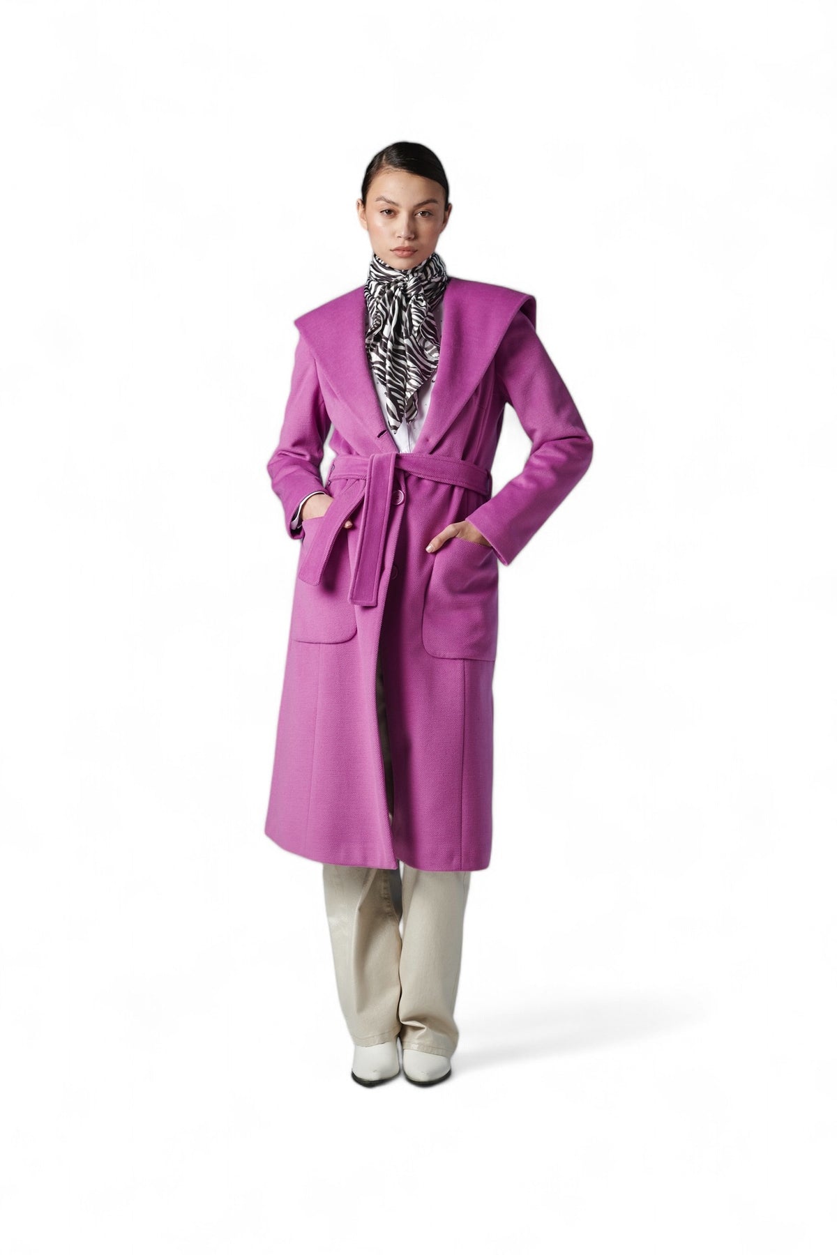 Long mauve coat with hood