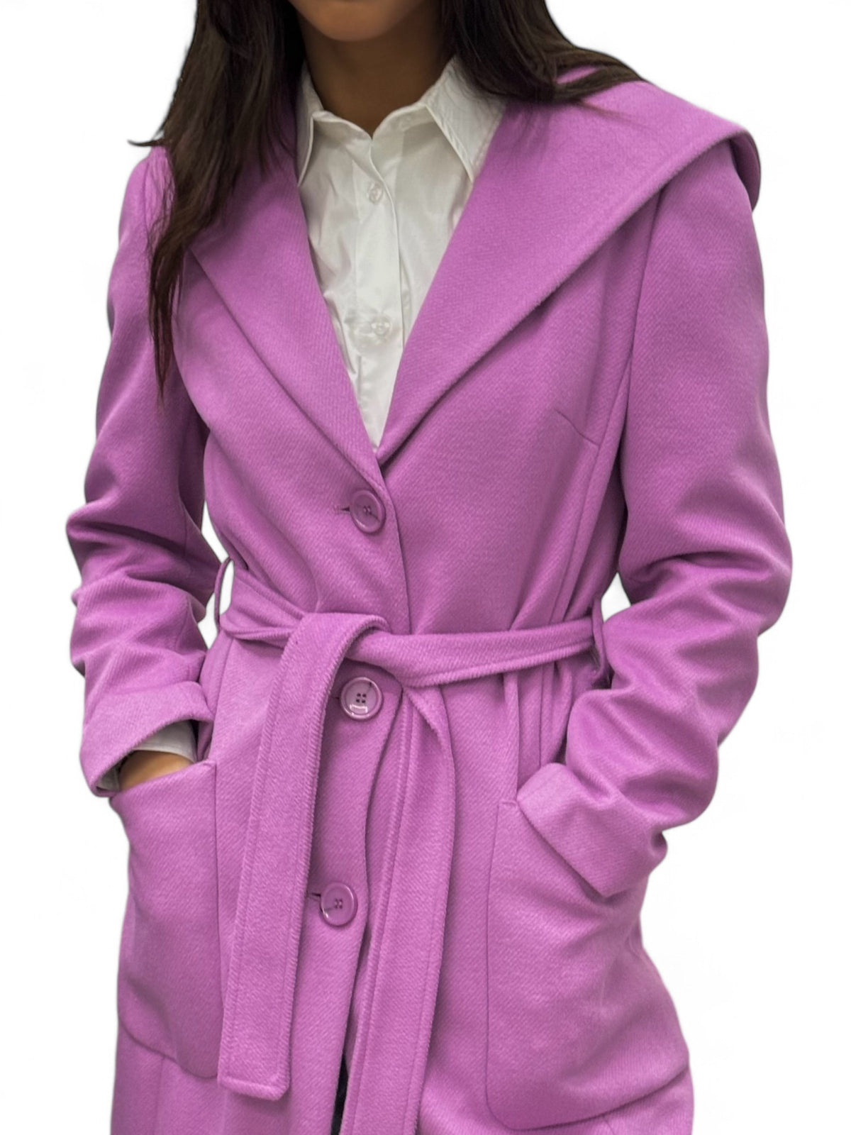 Long mauve coat with hood