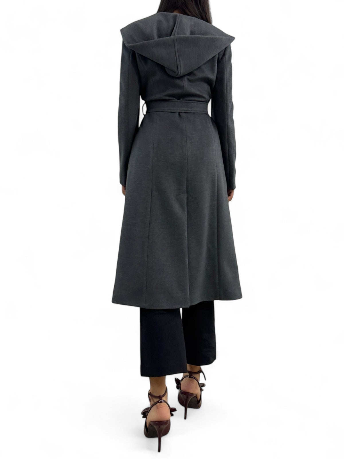 Cappotto lungo dark grey con cappuccio