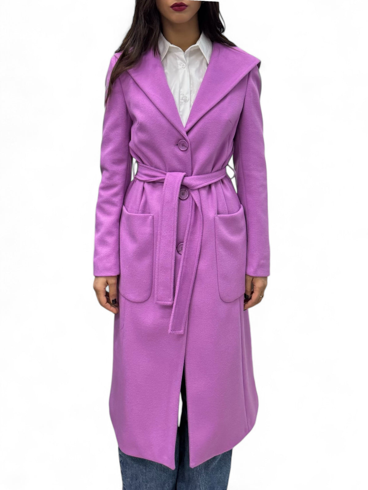 Long mauve coat with hood