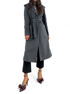 Cappotto lungo dark grey con cappuccio