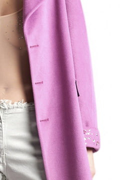 Cappotto regular mauvè con applicazione strass e pietre su rovescina