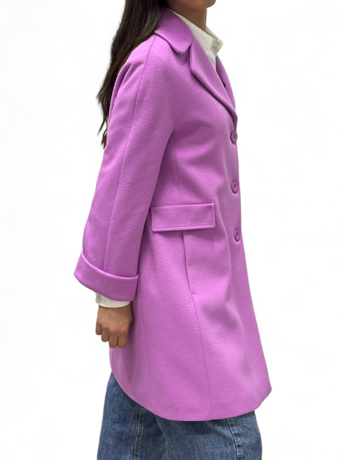 Cappotto regular mauvè con rovescina maniche