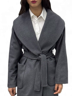 Cappotto lunghezza media dark grey con collo sciallato