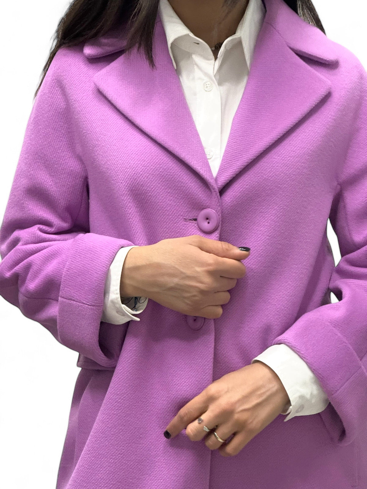 Cappotto regular mauvè con rovescina maniche