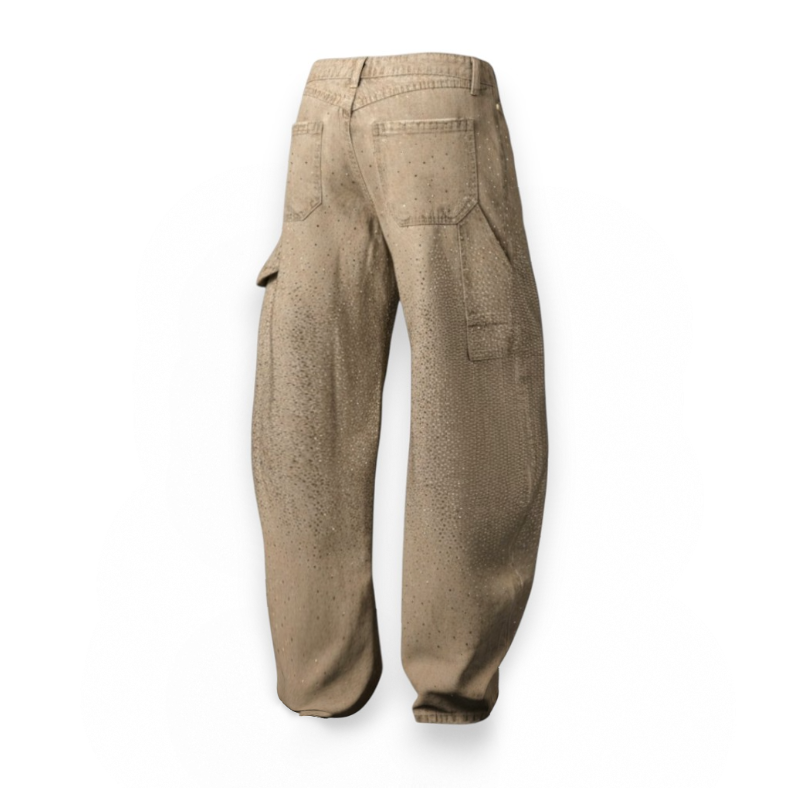 Jeans Charli barrel fit in denim grigio con esplosione strass