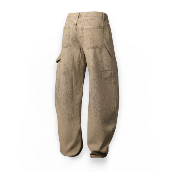 Jeans Charli barrel fit in denim grigio con esplosione strass