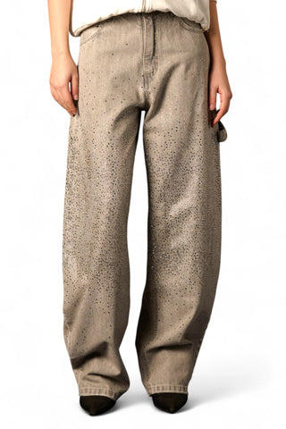 Jeans Charli barrel fit in denim grigio con esplosione strass
