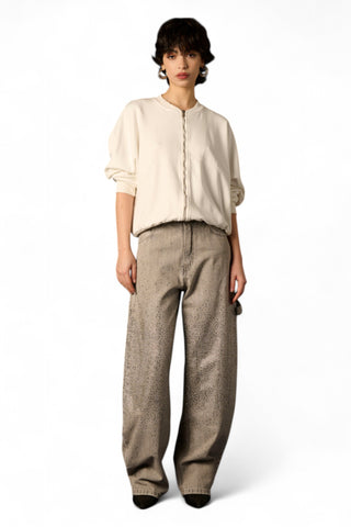 Jeans Charli barrel fit in denim grigio con esplosione strass