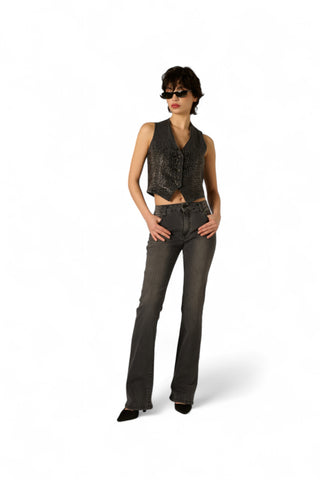 Jeans Cindy flared in denim black con tasche crocodile