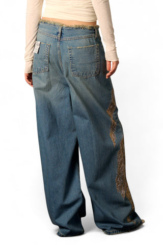 Jeans Dakota con bustino sfrangiato e strass