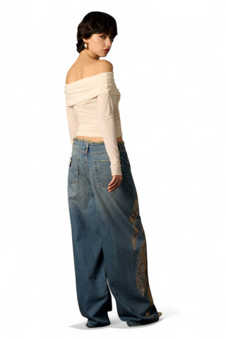 Jeans Dakota con bustino sfrangiato e strass