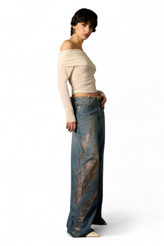 Jeans Dakota con bustino sfrangiato e strass