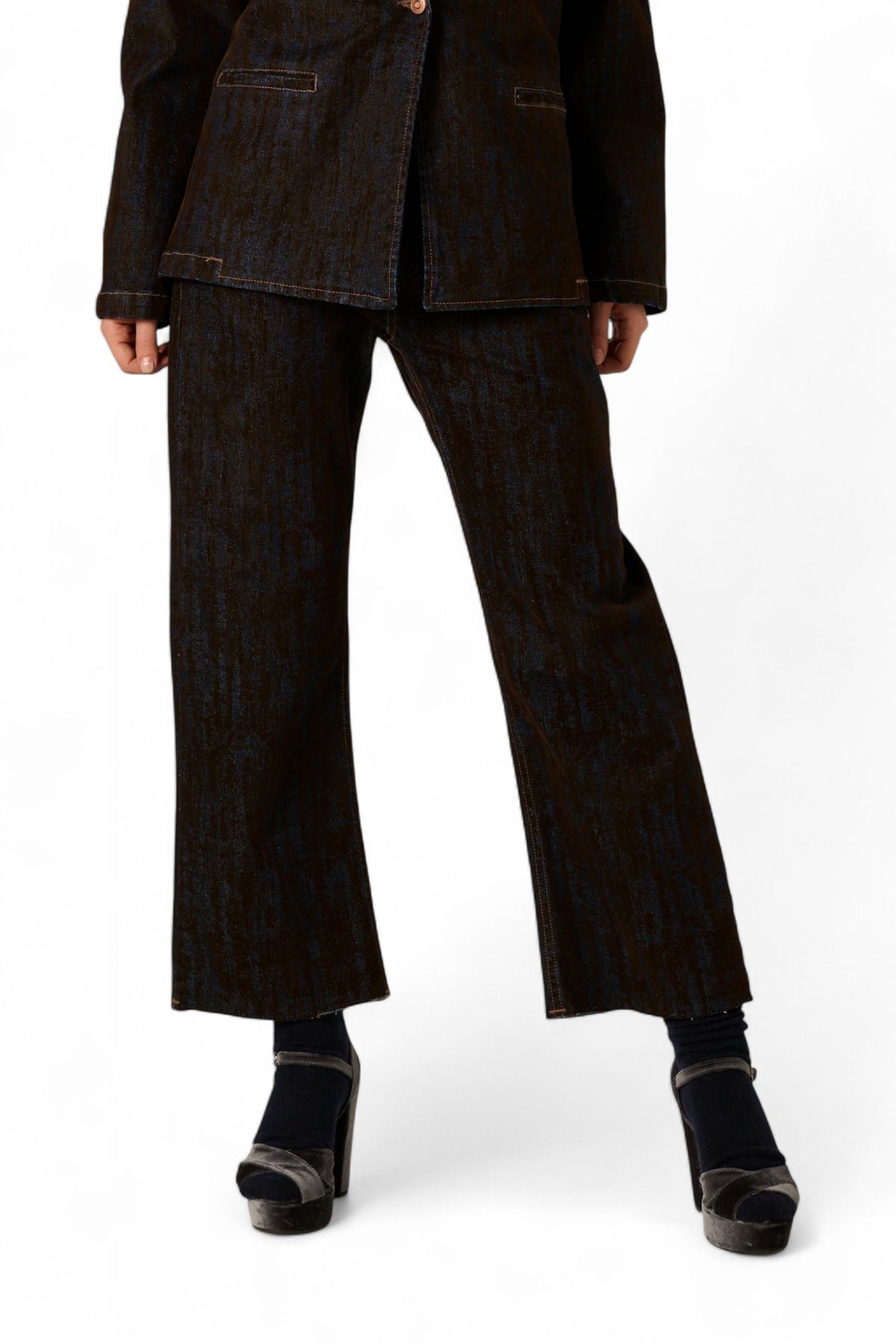 Pantaloni Denise a trombetta in denim floccato