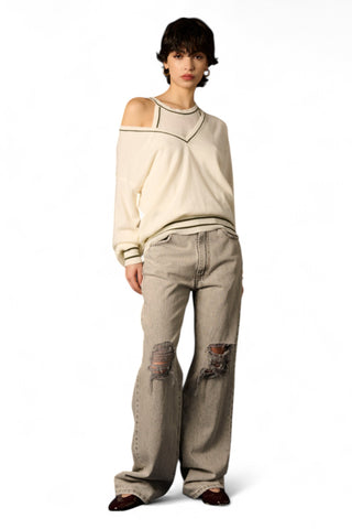 Jeans Dream straight in denim grigio con rotture