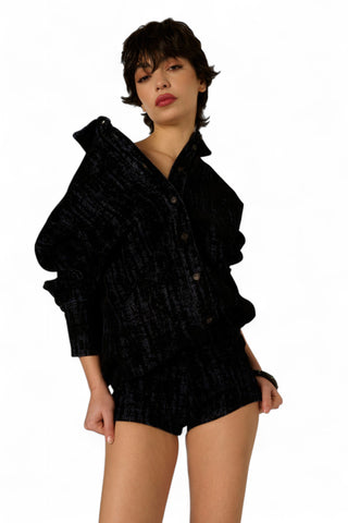 Microshorts Fanny culotte in denim floccato