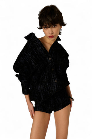 Microshorts Fanny culotte in denim floccato