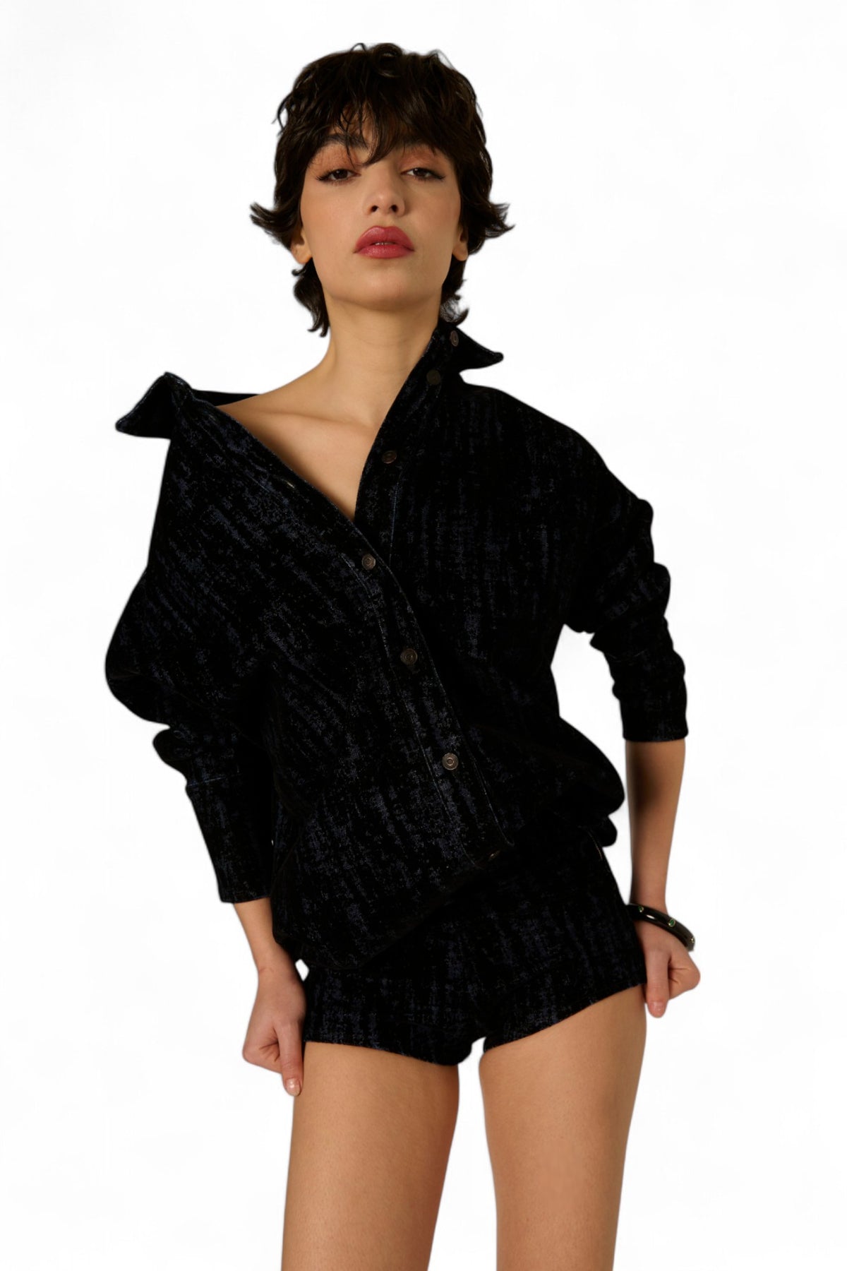 Microshorts Fanny culotte in denim floccato