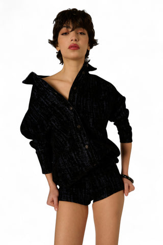 Microshorts Fanny culotte in denim floccato