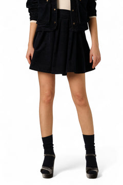 Gonna Fara a pieghe in denim floccato