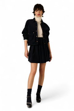 Gonna Fara a pieghe in denim floccato