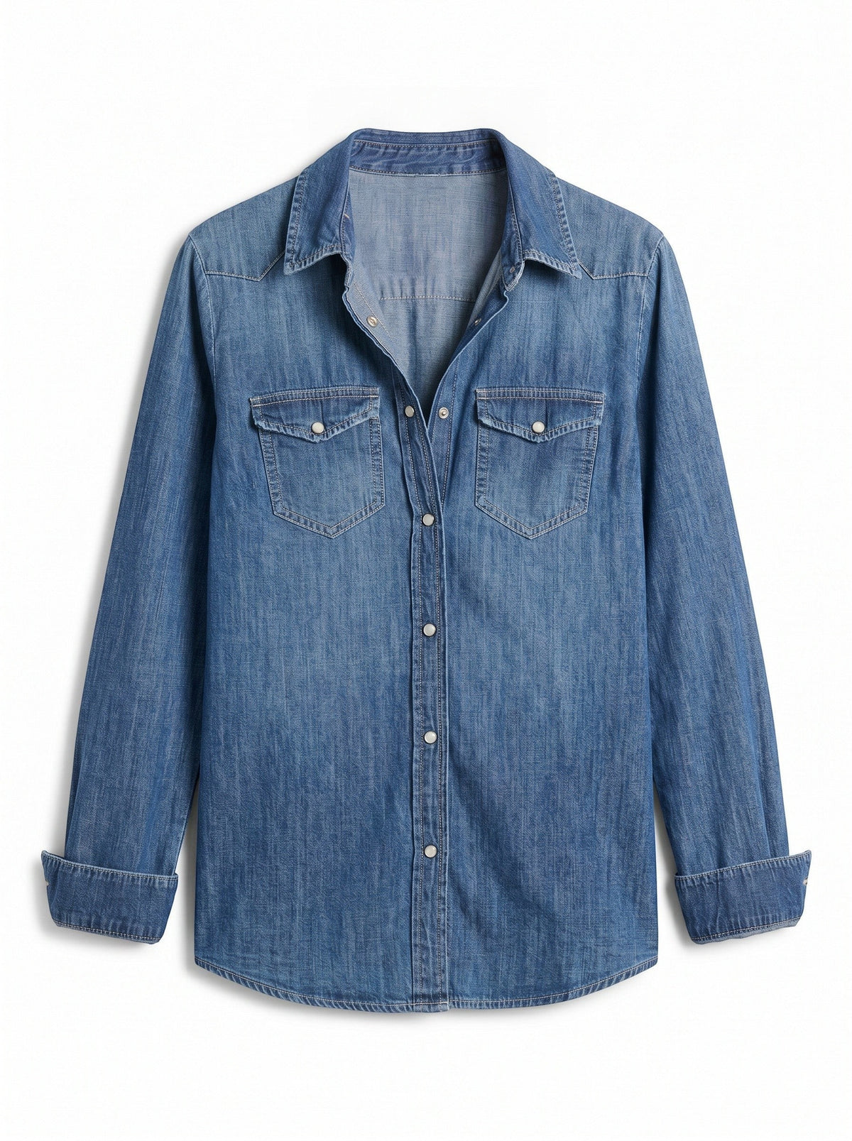 Camicia texana GDD Fashion in denim medium light stonewash con taschini e bottoni a pressione