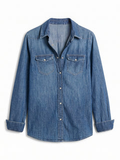 Camicia texana GDD Fashion in denim medium light stonewash con taschini e bottoni a pressione